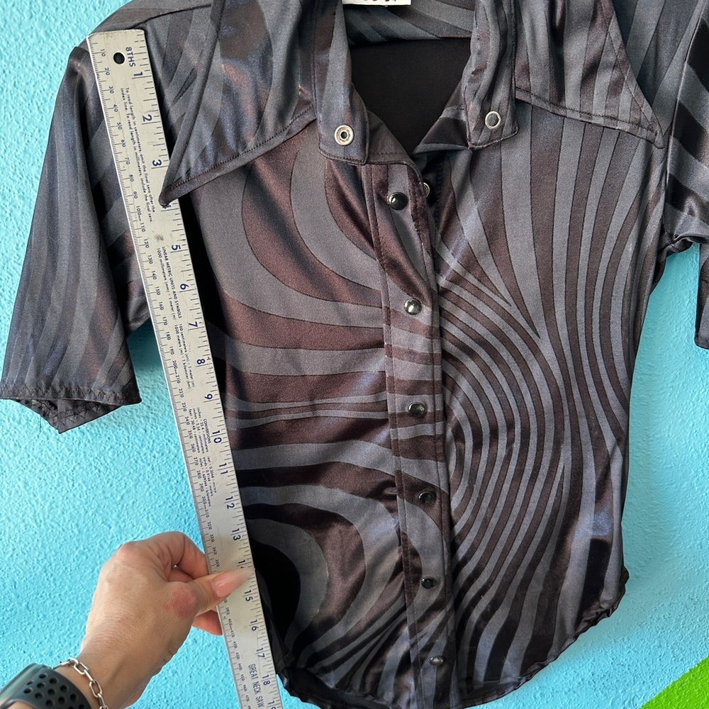 Original 80s 90s Patricial Field NYC snap front zebra striped shirt S - Picture 2 of 7